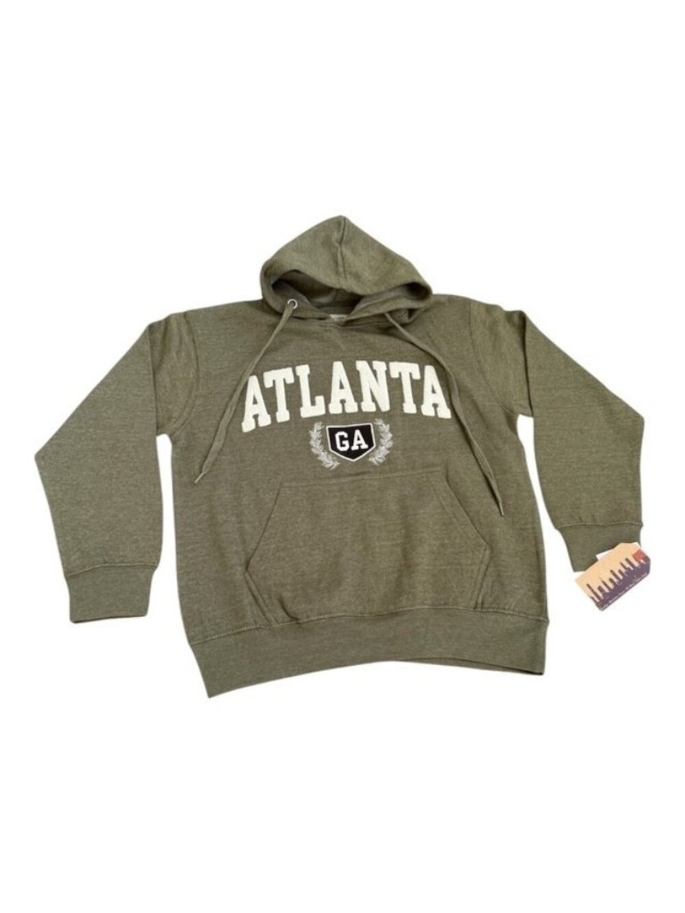 New York Popular Atlanta GA Hoodie Unisex Medium Olive Green Chenille Letters